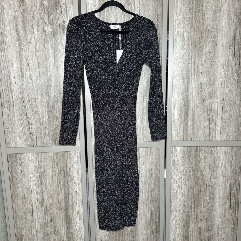 Sage The Label Bodycon Metallic Ribbed Dress Front Twist NWT